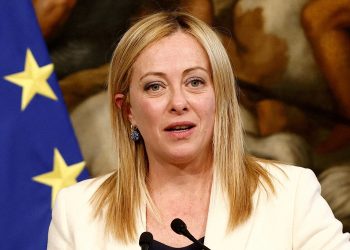 FILE PHOTO: Italian Prime Minister Giorgia Meloni speaks during a news conference with Israeli Prime Minister Benjamin Netanyahu after their meeting at Palazzo Chigi, in Rome, Italy, March 10, 2023. REUTERS/Guglielmo Mangiapane/File Photo