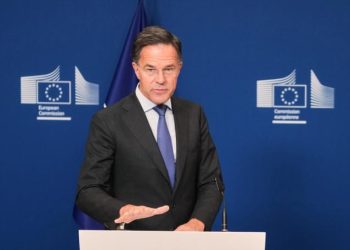 NATO Secretary General Mark Rutte delivers a statement during a media conference at EU headquarters in Brussels, Tuesday, Sept. 30, 2025. (AP Photo/Virginia Mayo)